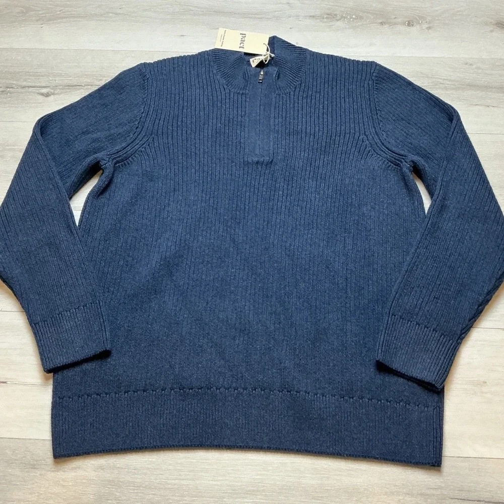 Pact Quarter-Zip Sweater Mens Medium Navy Blue New‎ With Tags
